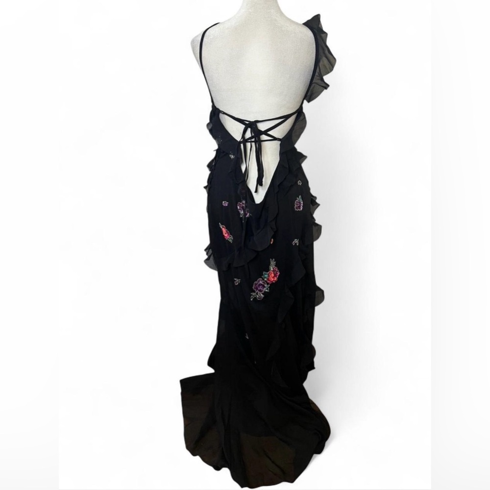 ASOS Black Maxi Dress with Pink Floral Embroidery - Picture 3 of 6
